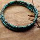 Turquoise Double Wrap Carbon Steel Memory Wire Bracelet, Sterling Feather Charm, Gemstone Jewelry, Stretch Bracelet