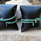 Turquoise Double Wrap Carbon Steel Memory Wire Bracelet, Sterling Feather Charm, Gemstone Jewelry, Stretch Bracelet