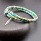 Turquoise Double Wrap Carbon Steel Memory Wire Bracelet, Sterling Feather Charm, Gemstone Jewelry, Stretch Bracelet