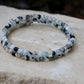 Rainbow Moonstone with Black Tourmaline Double Wrap Carbon Steel Memory Wire Bracelet, Gemstone Jewelry, Stretch Bracelet