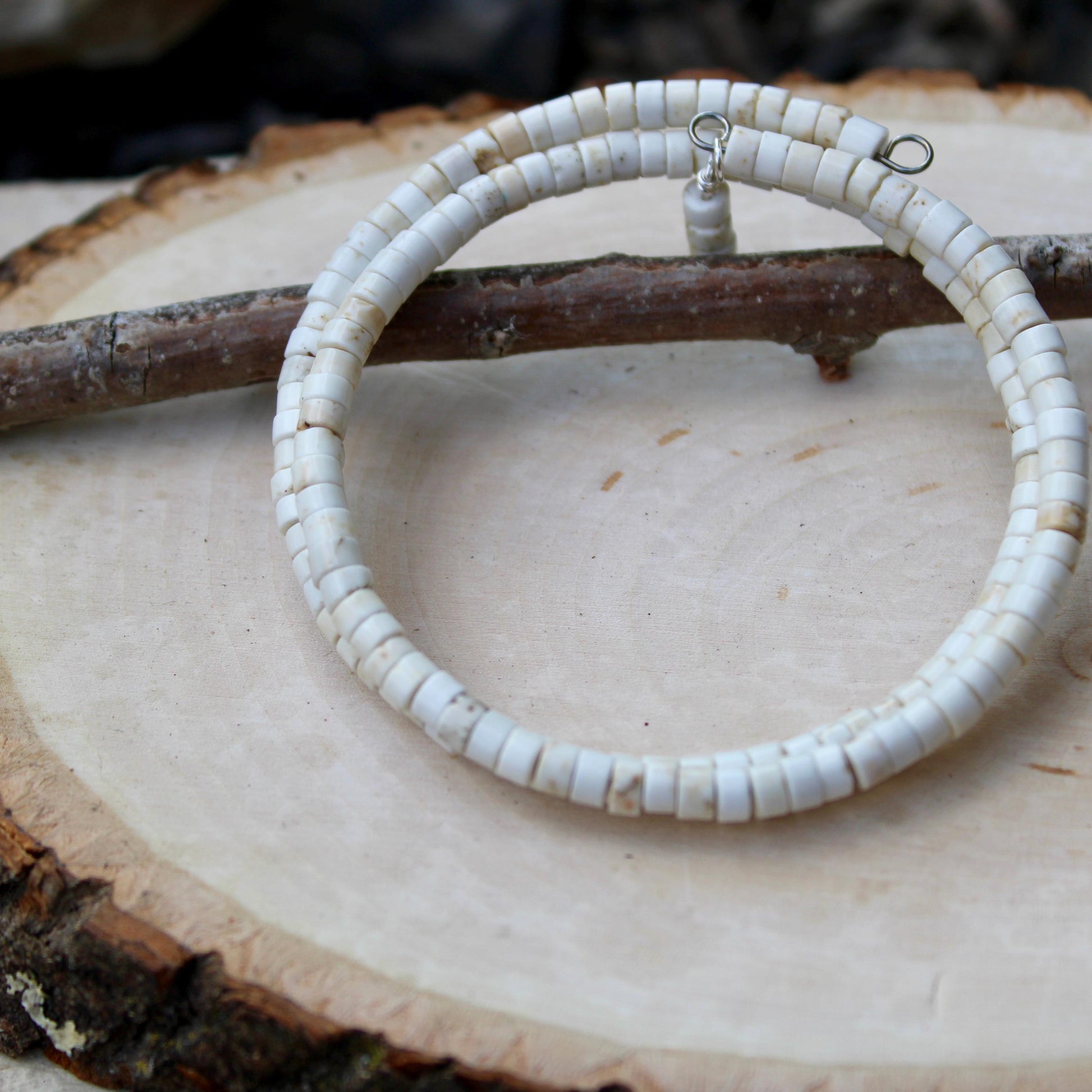 White Turquoise Double Wrap Carbon Steel Memory Wire Bracelet, Gemstone Jewelry, Stretch Bracelet