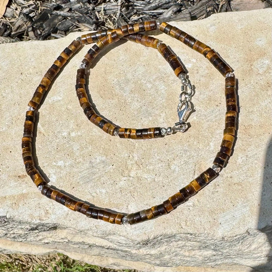 Tiger's Eye Sterling Silver Necklace, Beaded Gemstone Jewelry, Tiger's Eye Jewelry