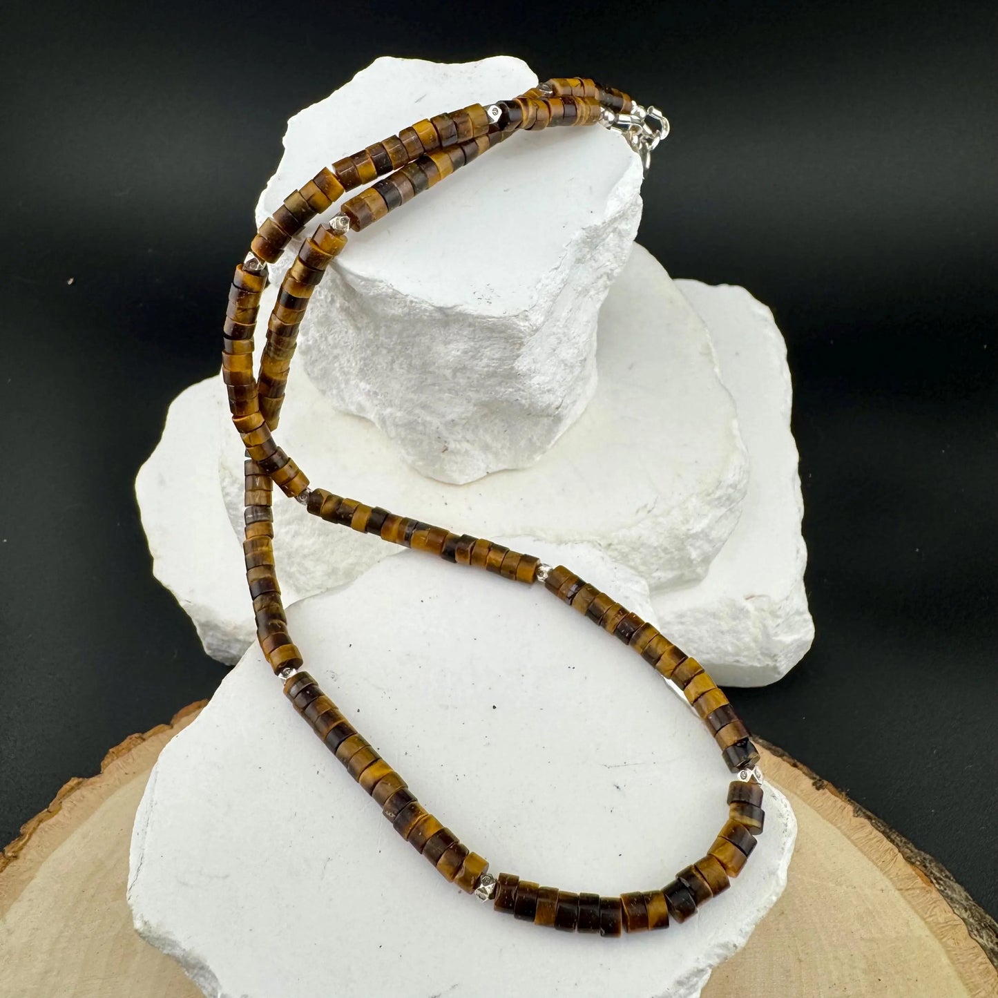 Tiger's Eye Sterling Silver Necklace, Beaded Gemstone Jewelry, Tiger's Eye Jewelry