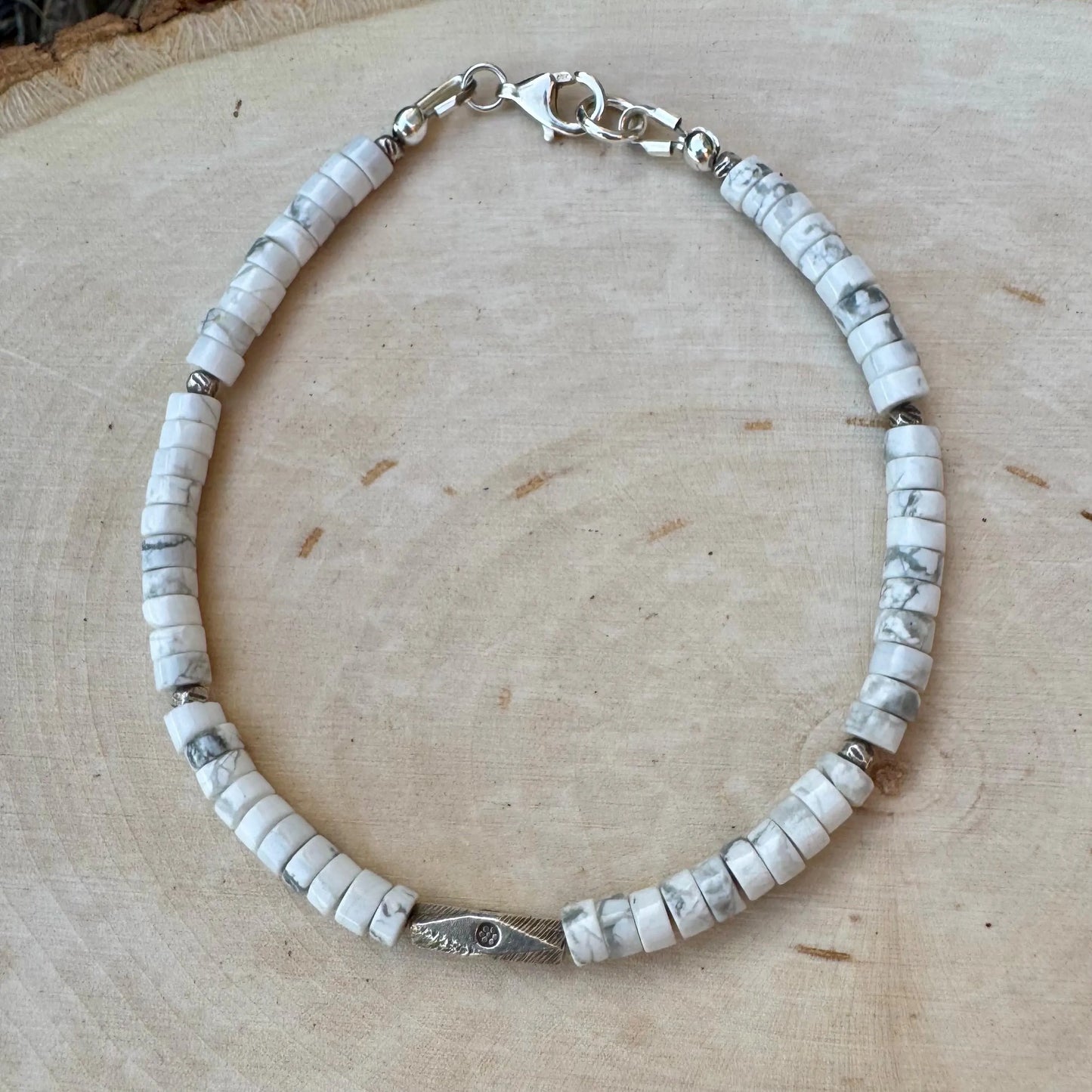 White Howlite Bracelet, Sterling Silver Gemstone Bracelet