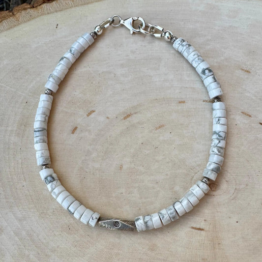 White Howlite Bracelet, Sterling Silver Gemstone Bracelet