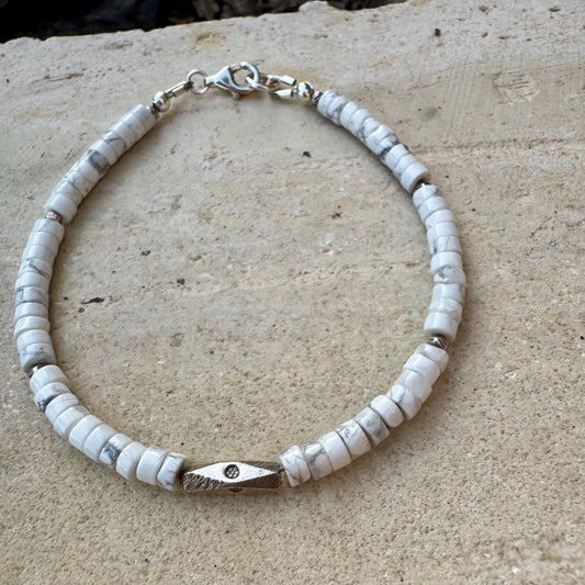 White Howlite Bracelet, Sterling Silver Gemstone Bracelet