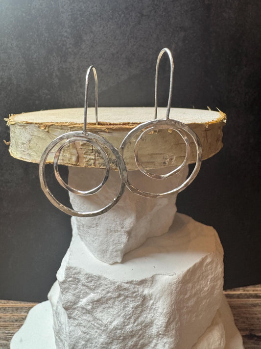 Handmade Seamless Double Circle Sterling Silver Earrings, Custom Sterling Earrings, Minimalist Earrings, Gift for Her