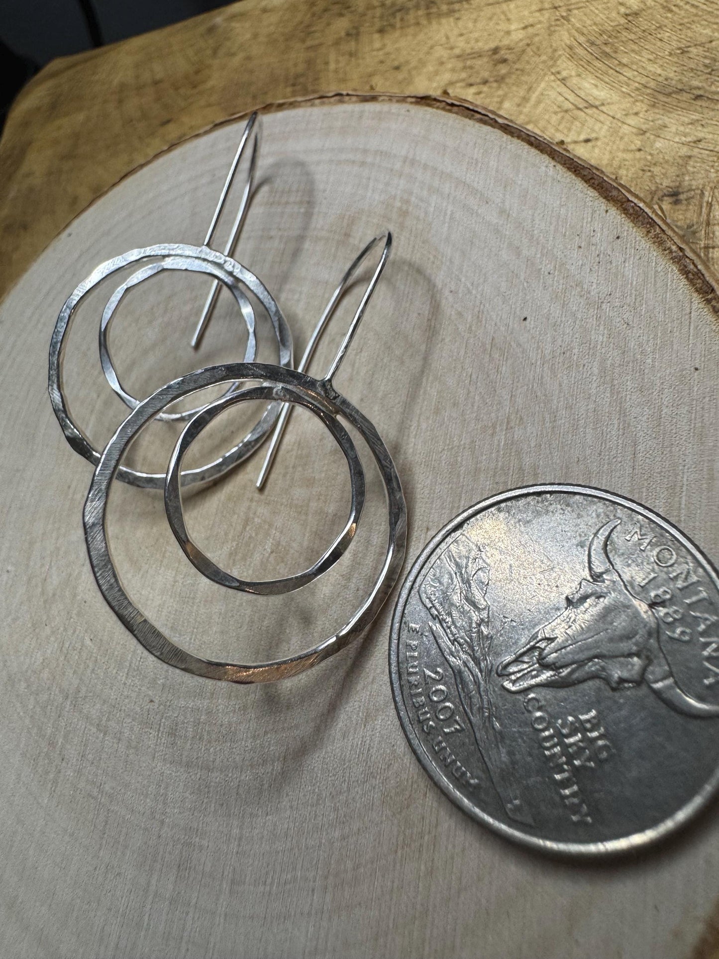 Handmade Seamless Double Circle Sterling Silver Earrings, Custom Sterling Earrings, Minimalist Earrings, Gift for Her