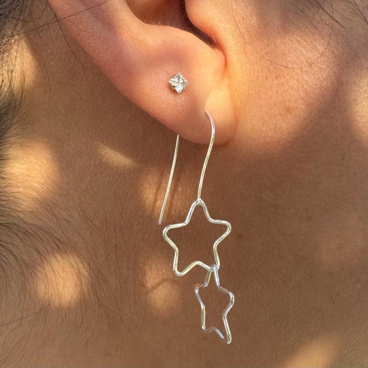 Handmade Seamless Star Sterling Silver Earrings, Custom Star Earrings, Celestial Jewelry, Gift for Her