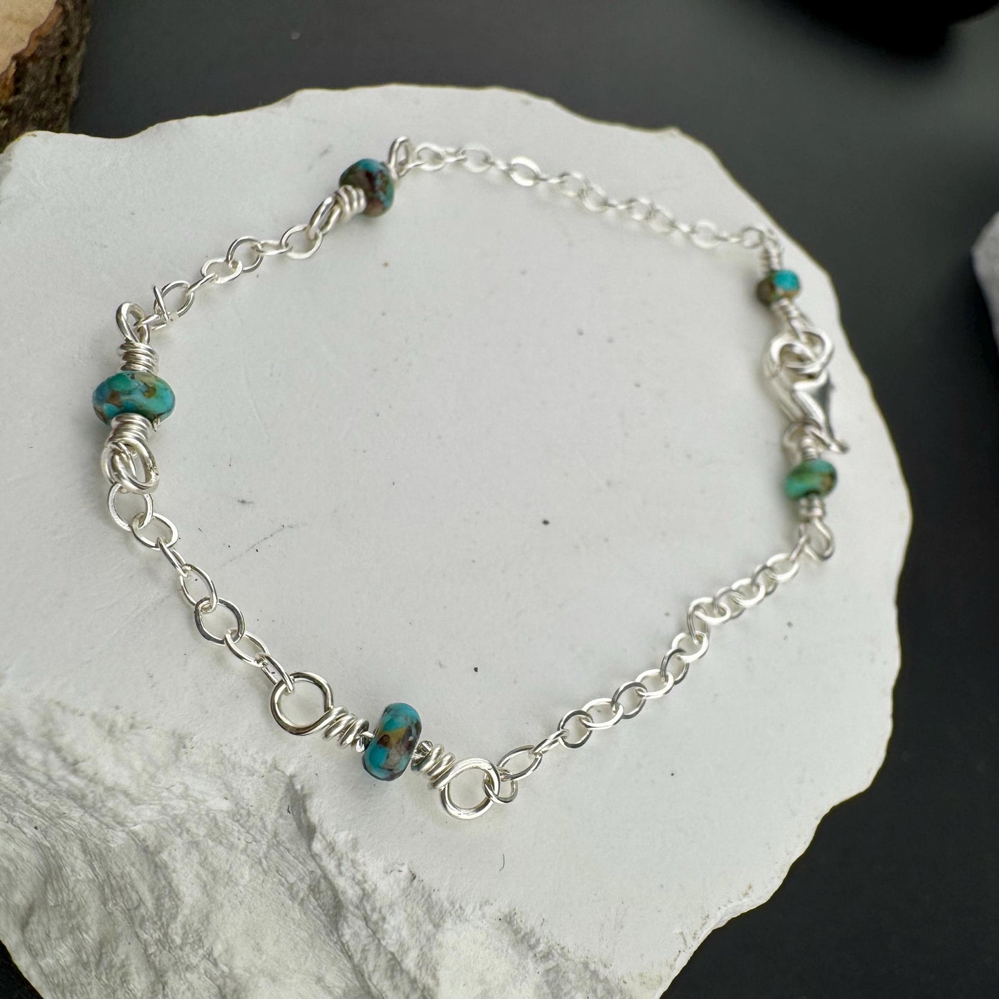 Sterling Silver Cable Chain with Turquoise Spacer Bracelet, Turquoise Jewelry, Unique Gemstone Bracelet