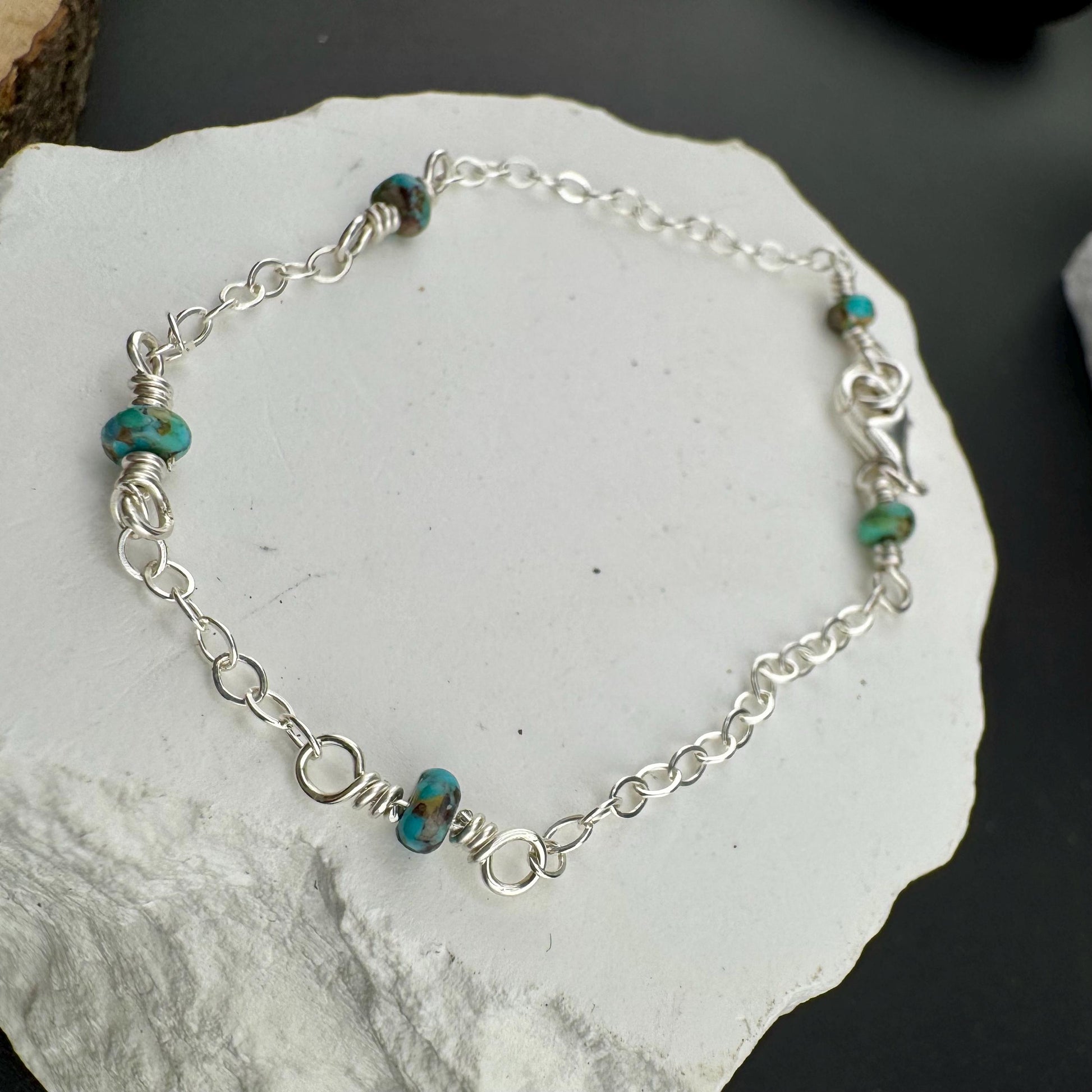 Sterling Silver Cable Chain with Turquoise Spacer Bracelet, Turquoise Jewelry, Unique Gemstone Bracelet