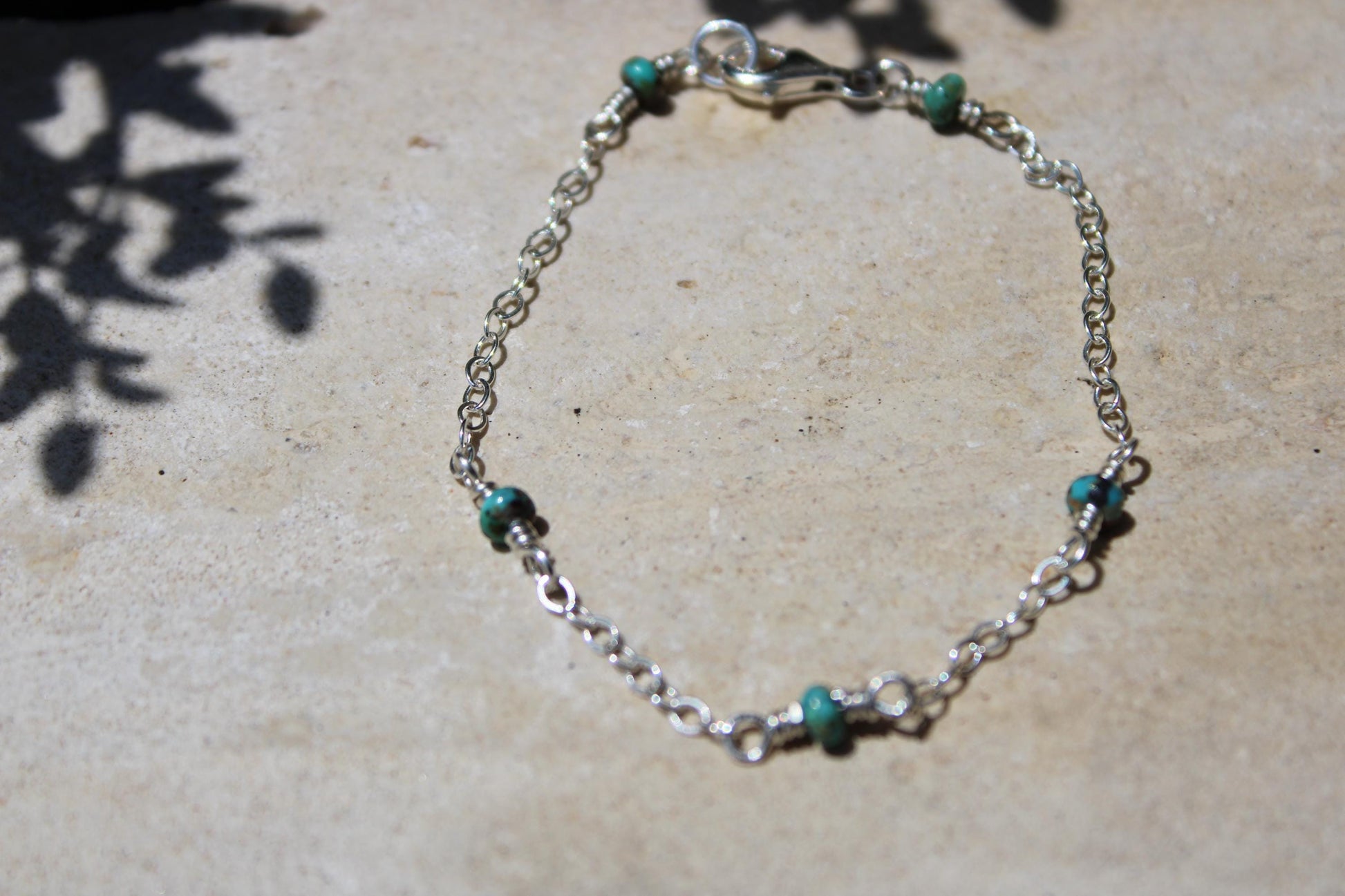 Sterling Silver Cable Chain with Turquoise Spacer Bracelet, Turquoise Jewelry, Unique Gemstone Bracelet