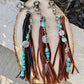 Tribal Sun Charm, Raw Turquoise Pebble Stone Purse Tassel, Southwestern Tassel, Turquoise Keychain, Leather Handbag Accessory