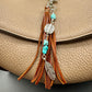 Tribal Oval Charm, Raw Turquoise Pebble Stone Purse Tassel, Southwestern Tassel, Turquoise Keychain, Leather Handbag Accessory