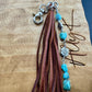 Tribal Cross Charm Purse Tassel, Raw Turquoise Pebble Stone Purse Tassel, Southwestern Turquoise Tassel, Leather Handbag Accessory