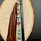 Tribal Cross Charm Purse Tassel, Raw Turquoise Pebble Stone Purse Tassel, Southwestern Turquoise Tassel, Leather Handbag Accessory