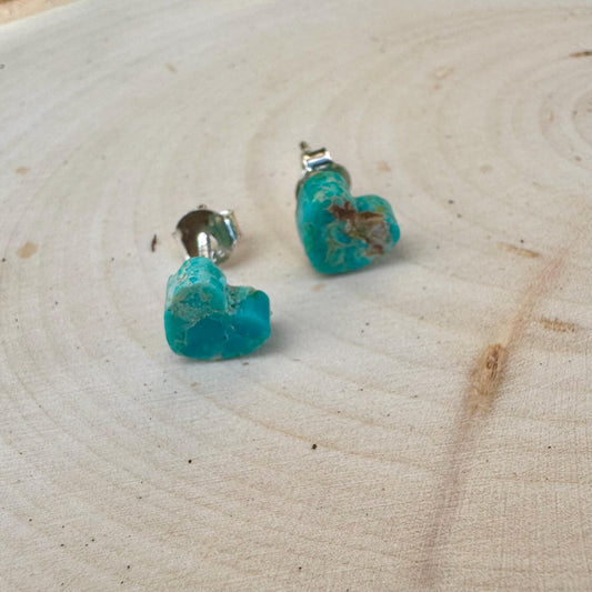 Kingman Turquoise Heart Stud Earrings, Sterling Silver Post Earrings, Minimalist Jewelry, Dainty Earrings, Gift Idea