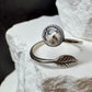 Sterling Silver Open Bezel Black Herkimer Gemstone Ring, Adjustable Leaf Accent Ring, Gemstone Jewelry, Gift for Her