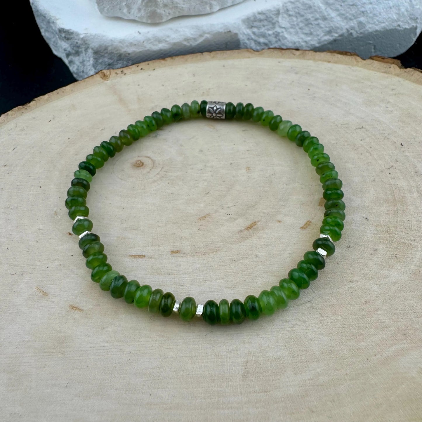 Stretch Russian Jade Bracelet, Stretch Beaded Bracelet, Natural Gemstone Jewelry, Handmade Bracelet