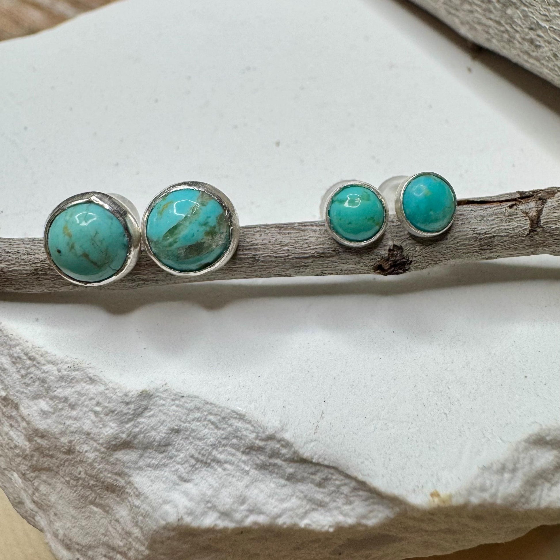 Kingman Turquoise Stud Earrings, Sterling Silver Posts, Minimalist Jewelry, Dainty 4mm or 6mm Earrings, Gift Idea