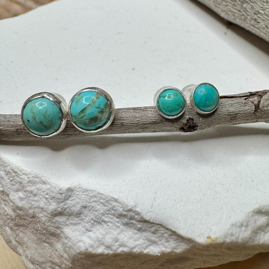 Kingman Turquoise Stud Earrings, Sterling Silver Posts, Minimalist Jewelry, Dainty 4mm or 6mm Earrings, Gift Idea