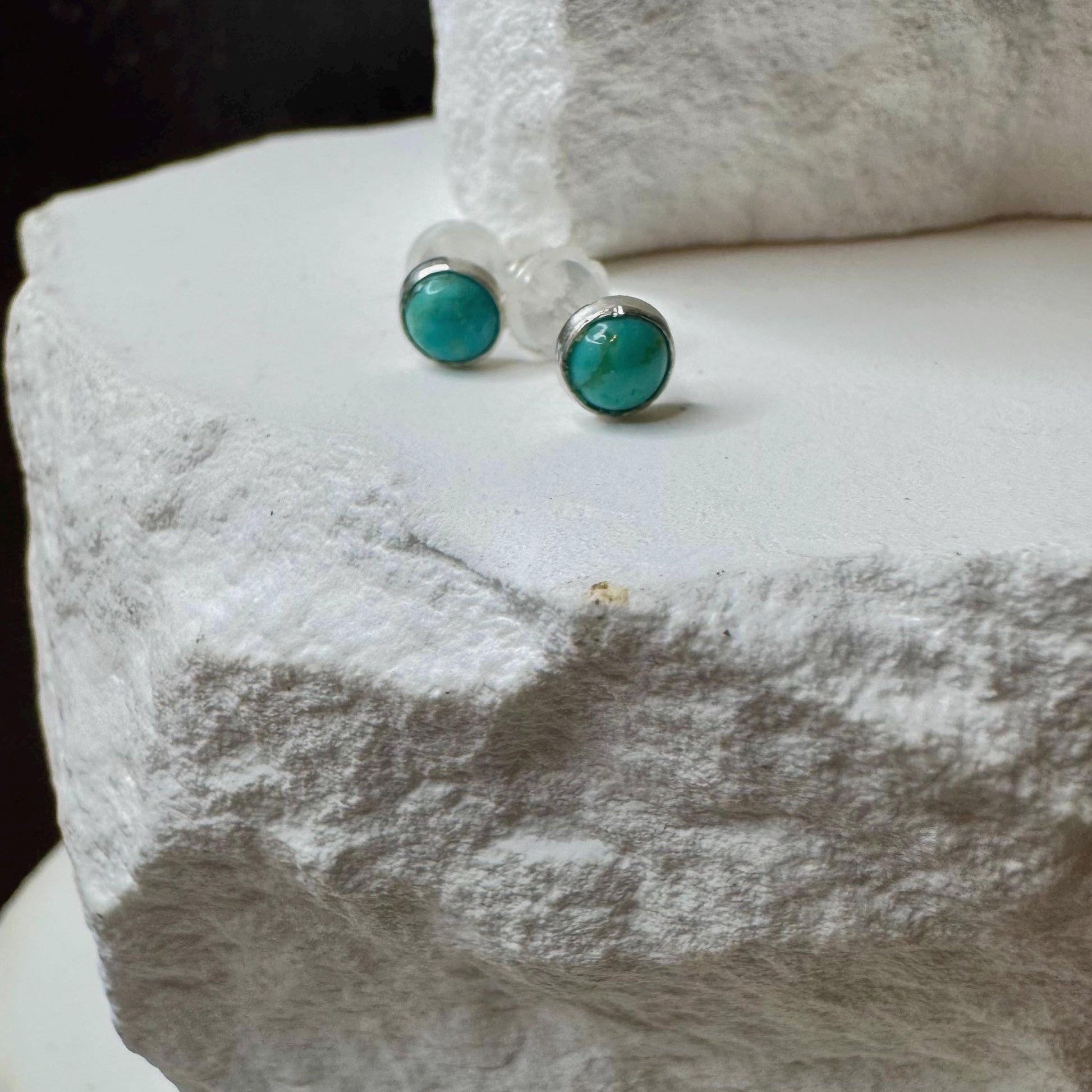 Kingman Turquoise Stud Earrings, Sterling Silver Posts, Minimalist Jewelry, Dainty 4mm or 6mm Earrings, Gift Idea
