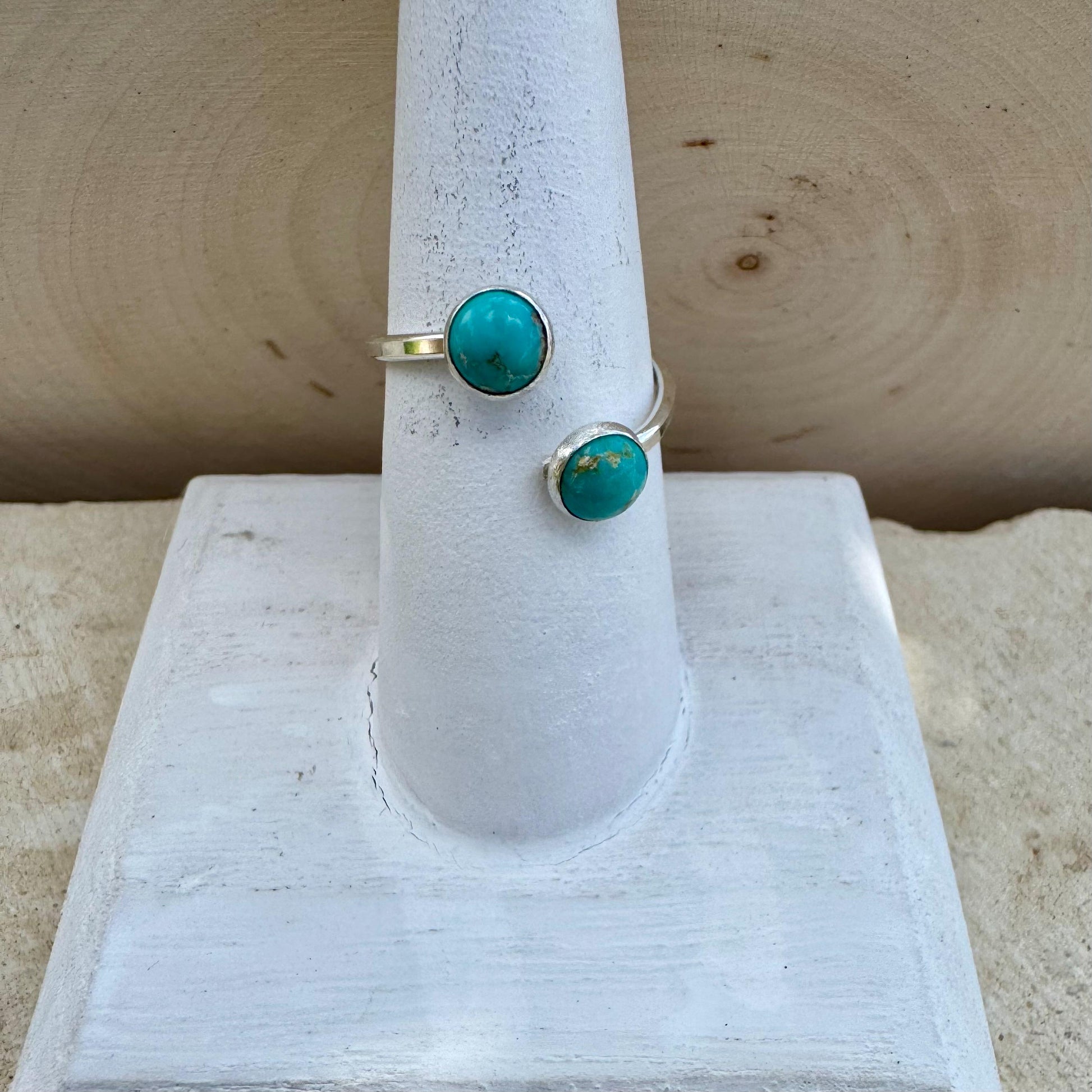 Sterling Silver Open Double Bezel Kingman Turquoise Gemstone Ring, Adjustable Accent Ring, Turquoise Jewelry, Gift for Her, 4mm or 6mm Bezel