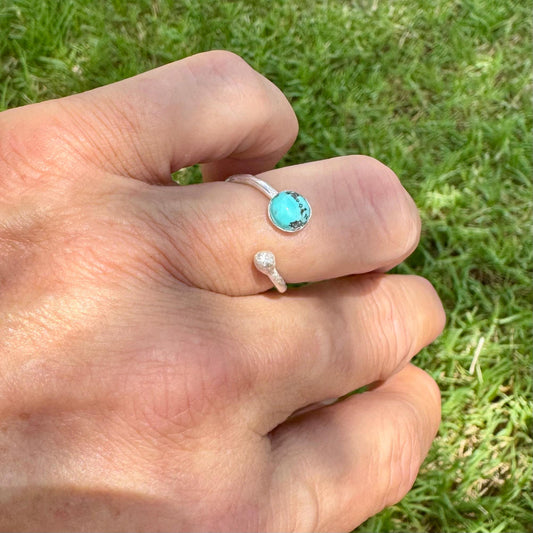 Sterling Silver Open Bezel Kingman Turquoise Gemstone Ring, Adjustable Accent Ring, Turquoise Jewelry, 4mm or 6mm Bezel with Ball End