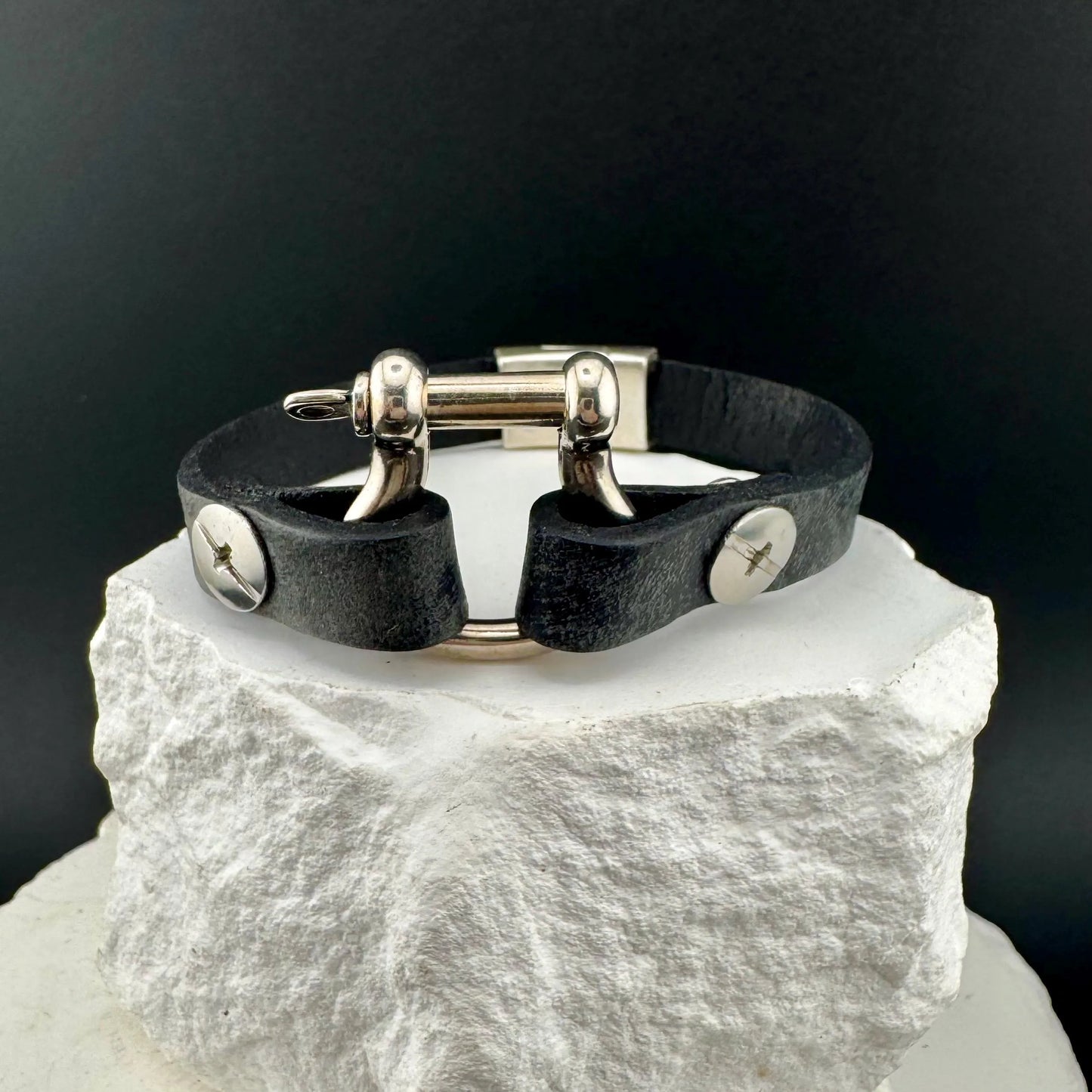 Rustic Leather Shackle Bracelet for Men or Women - Horse Clasp, Equestrian Gift