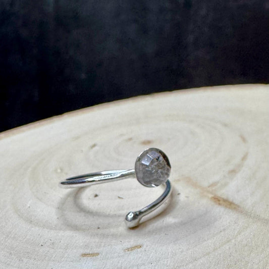 Sterling Silver Open Bezel Black Herkimer Diamond Gemstone Ring, Adjustable Accent Ring, Gemstone Jewelry, Gift for her, Elegant Accessory