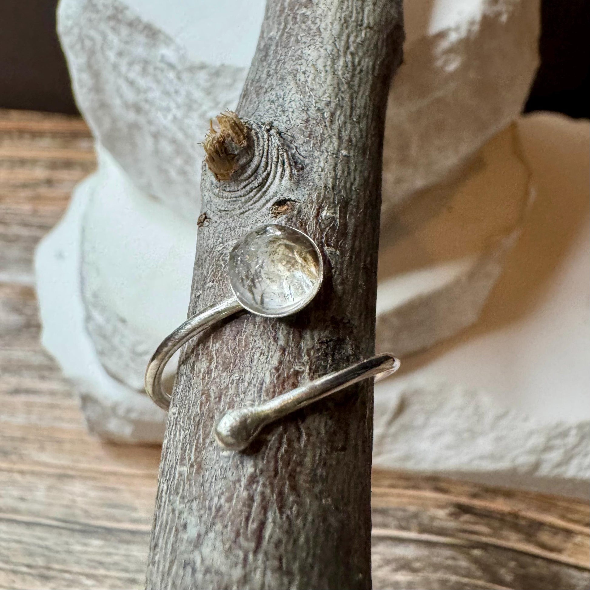 Sterling Silver Open Bezel Black Herkimer Diamond Gemstone Ring, Adjustable Accent Ring, Gemstone Jewelry, Gift for her, Elegant Accessory