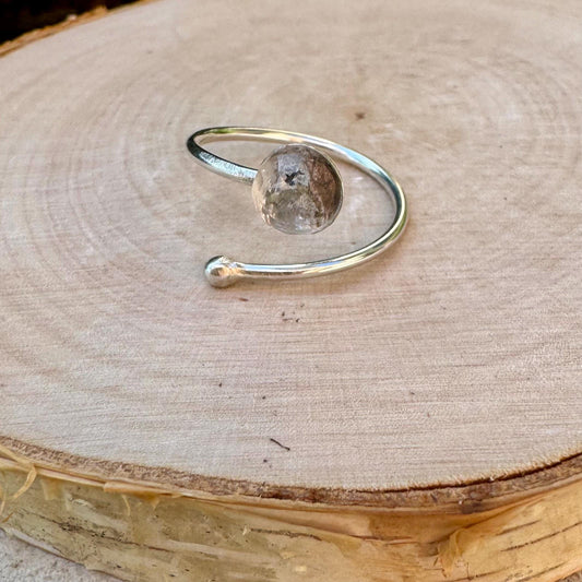 Sterling Silver Open Bezel Black Herkimer Diamond Gemstone Ring, Adjustable Accent Ring, Gemstone Jewelry, Gift for her, Elegant Accessory