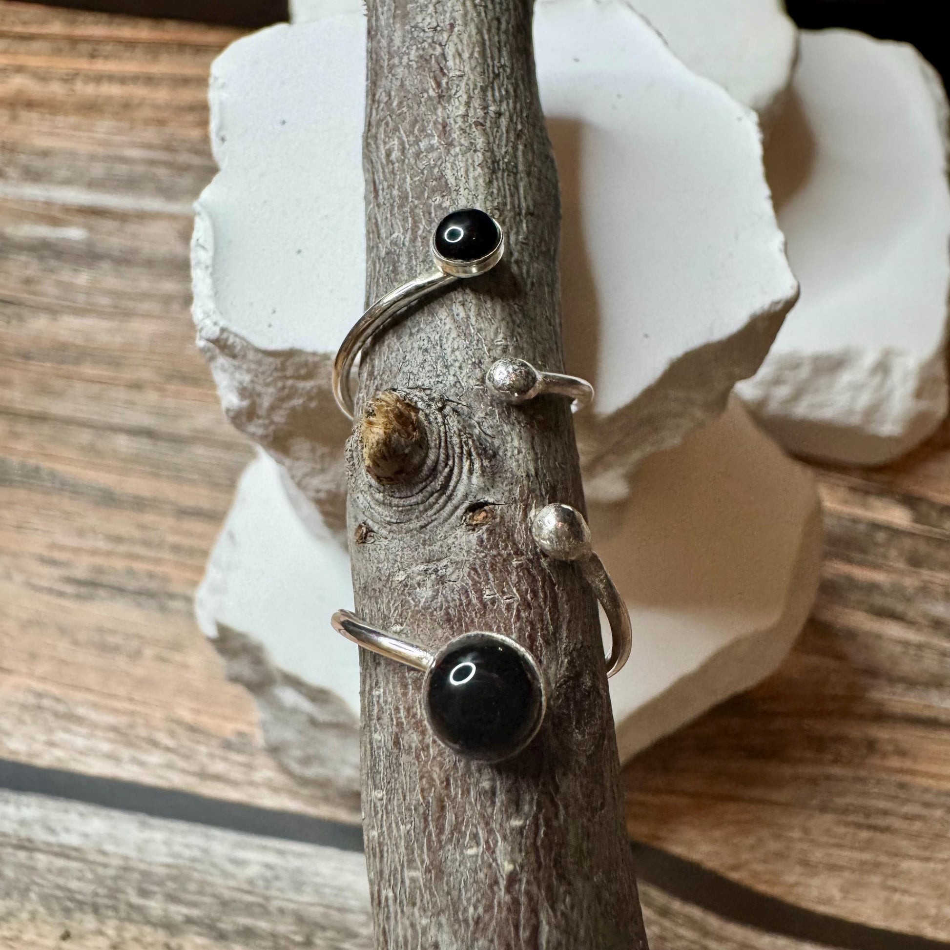 Sterling Silver Open Bezel Black Onyx Gemstone Ring, Handmade Adjustable Accent Ring, Turquoise Jewelry, 4mm or 6mm Option