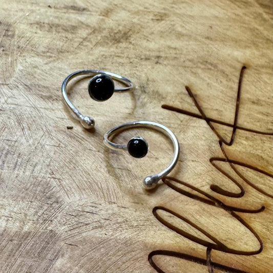 Sterling Silver Open Bezel Black Onyx Gemstone Ring, Handmade Adjustable Accent Ring, Turquoise Jewelry, 4mm or 6mm Option