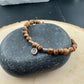Sandalwood Tiger Skin Gemstone Sterling Silver Bracelet with Peace Charm