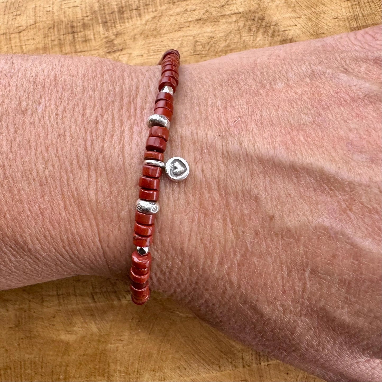 Red Jasper Sterling Silver Bracelet - Beaded Gemstone Jewelry