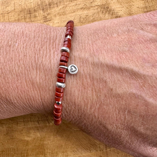 Red Jasper Sterling Silver Bracelet - Beaded Gemstone Jewelry