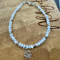 Mother of Pearl bracelet with lotus flower charm/ sterling silver beaded gemstone bracelet