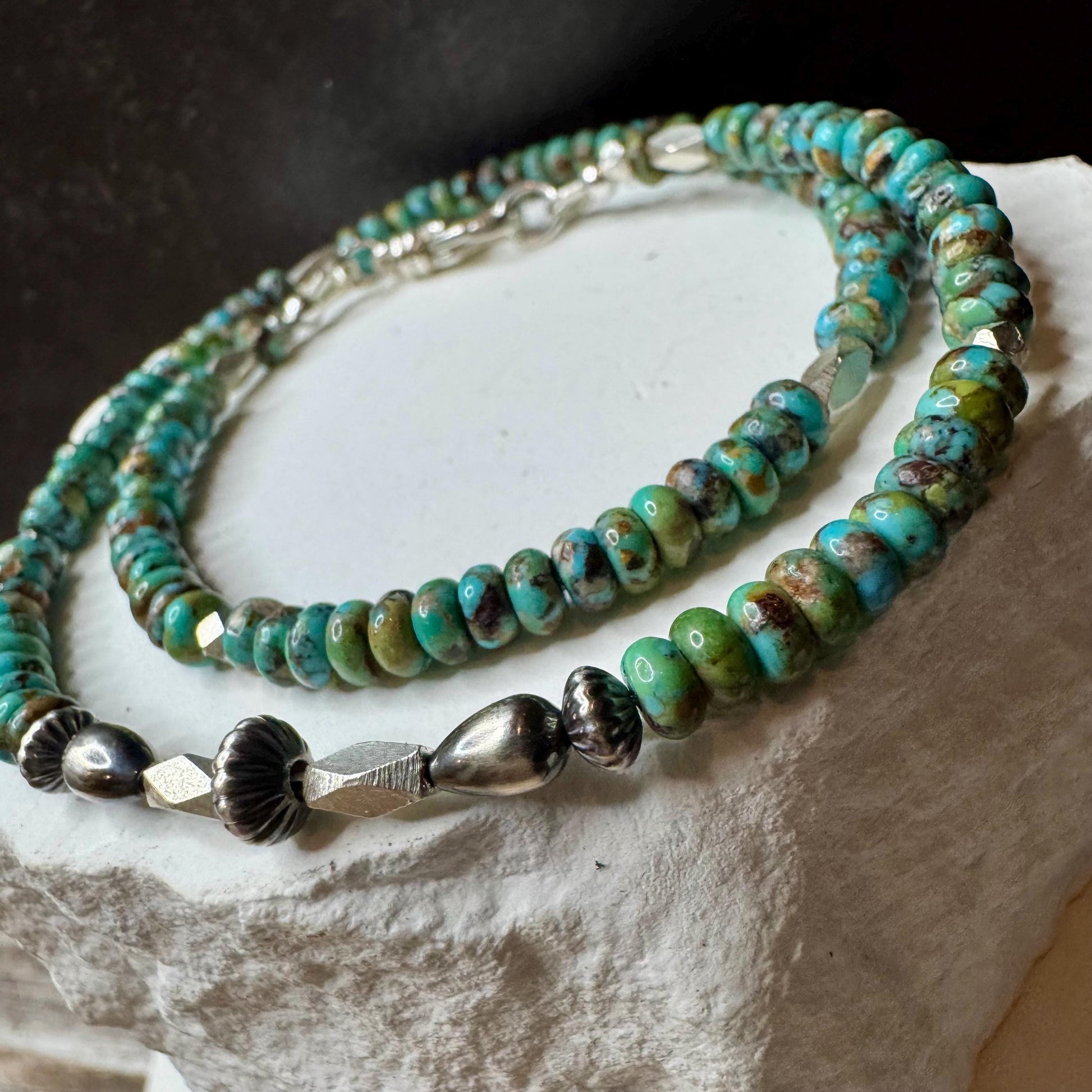 Turquoise Navajo Pearl Double Wrap Bracelet, Sterling Silver Bracelet, Southwest Jewelry, Western Jewelry, Layered Bracelet