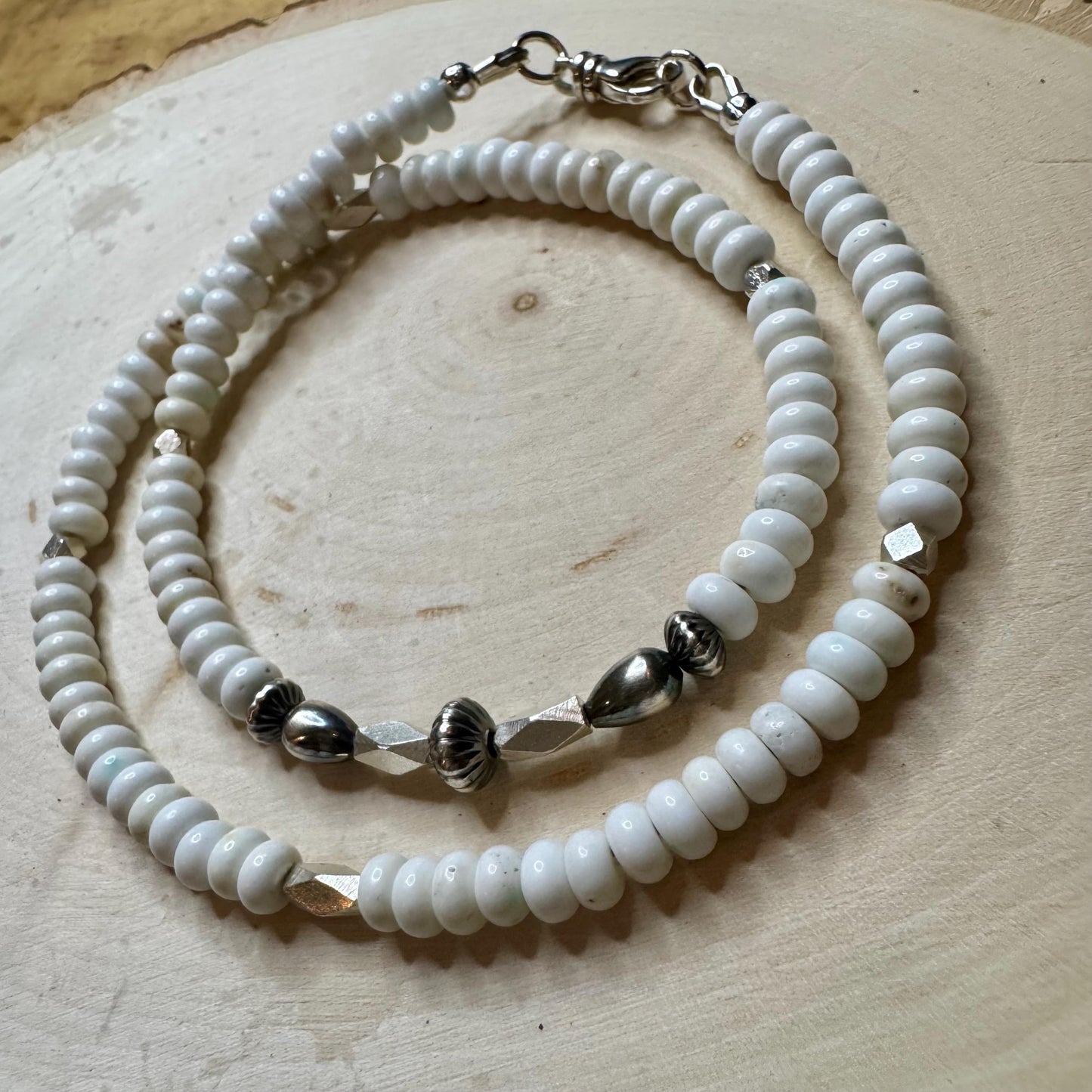 White Turquoise Navajo Pearl Double Wrap Bracelet, Sterling Silver Bracelet, Southwest Jewelry, Western Jewelry, Layered Bracelet