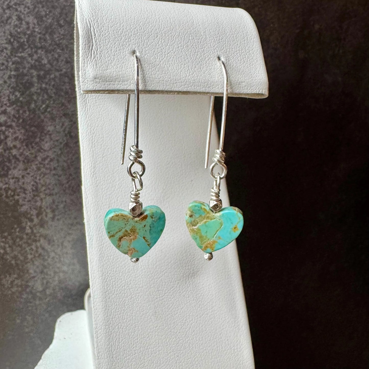 Kingman Turquoise Heart Earrings: Sterling Silver, Natural Gemstone