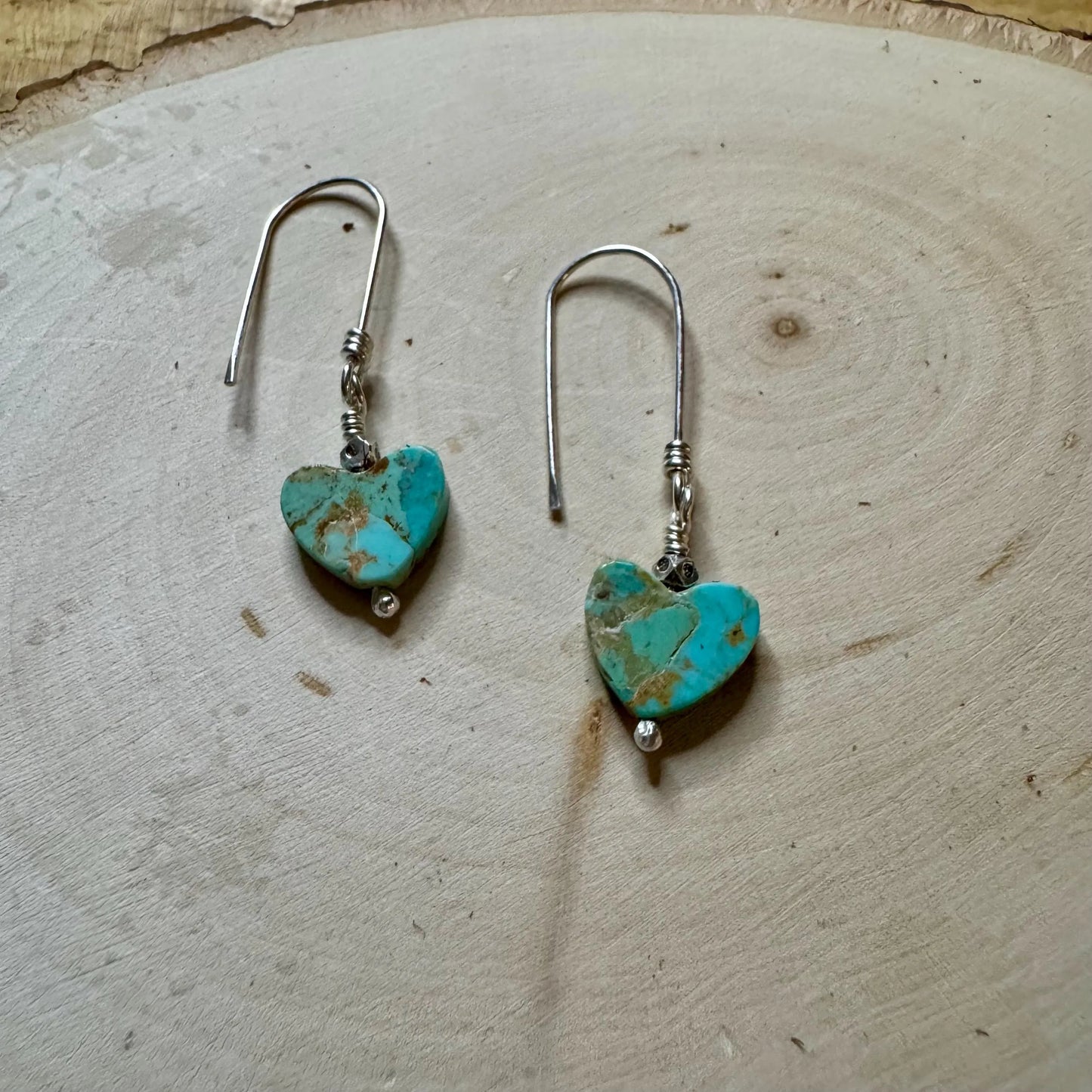 Kingman Turquoise Heart Earrings: Sterling Silver, Natural Gemstone