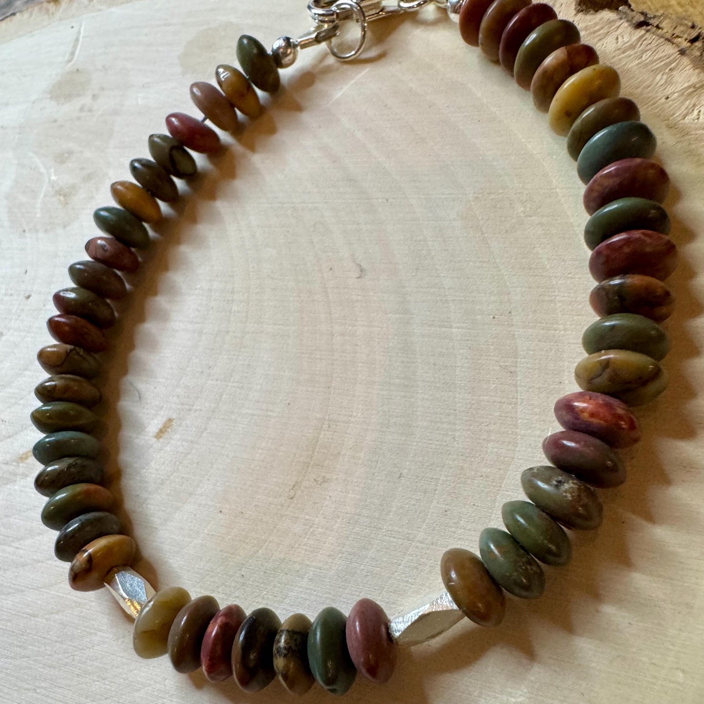 Sterling Silver Red Creek Picasso Jasper Bracelet, Sterling Silver Beaded Bracelet, Gemstone Jewelry, Jasper Gemstone, Gift for Her