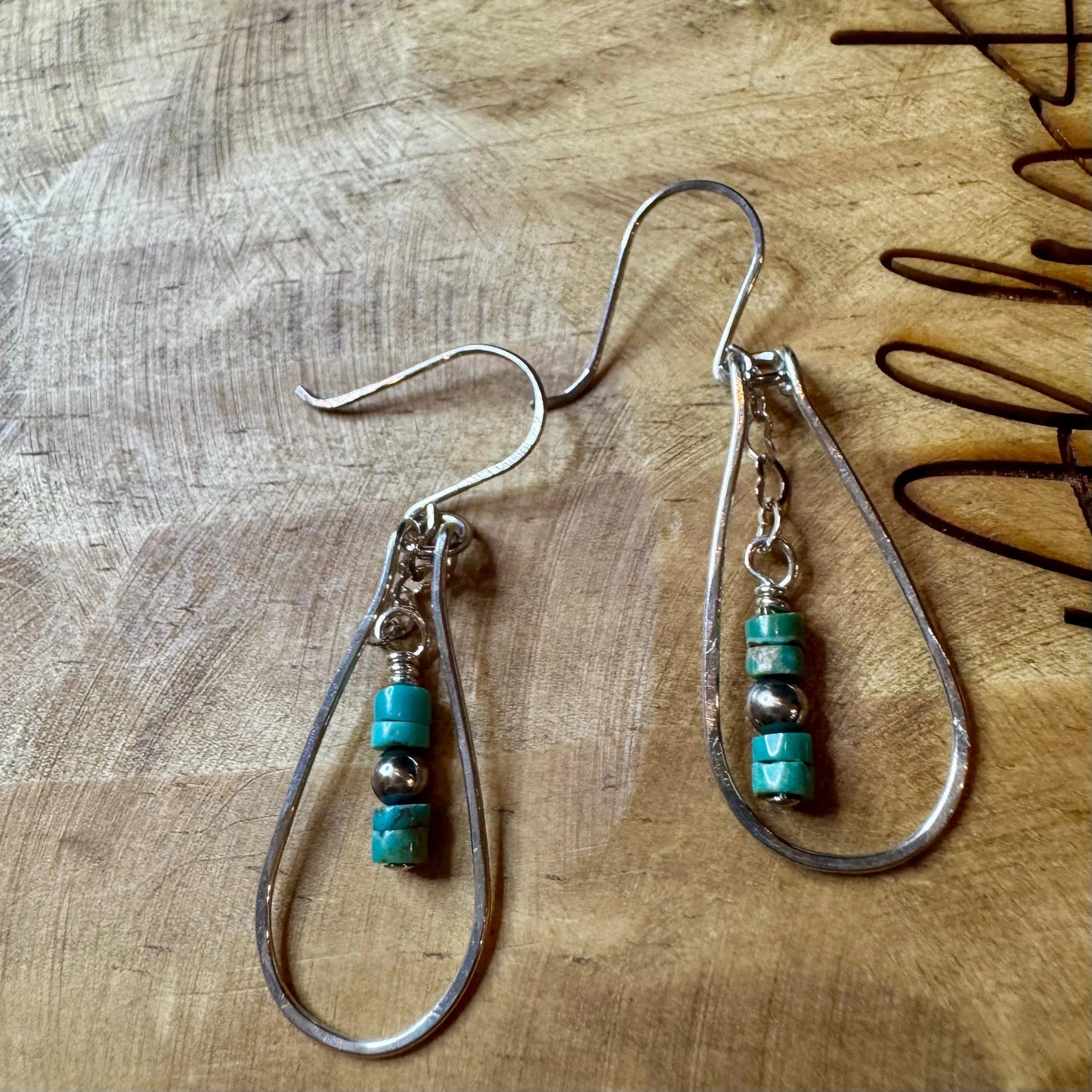 Turquoise Navajo Pearl Earrings, Sterling Silver Heart Chain Teardrop Dangle Earrings