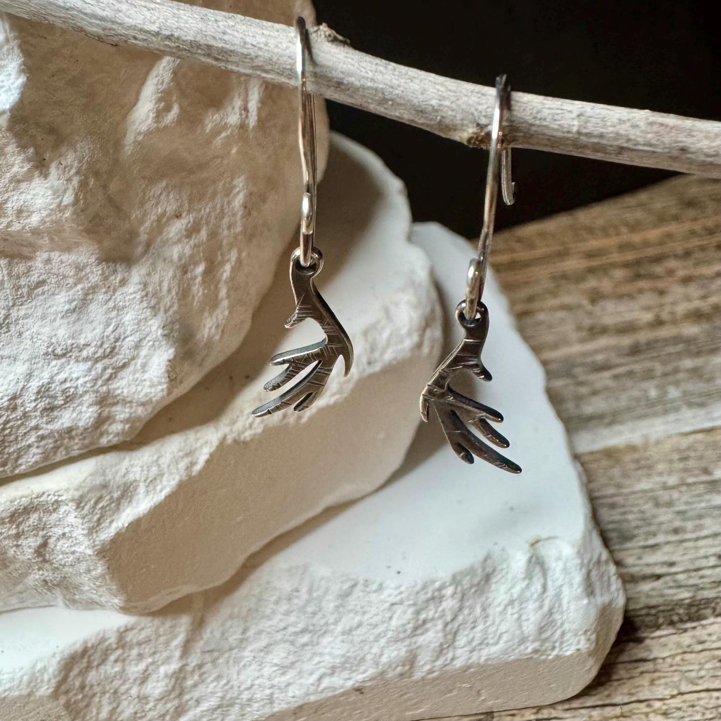 Oxidized Sterling Silver Deer Antler Earrings: Nature Inspired Jewelry