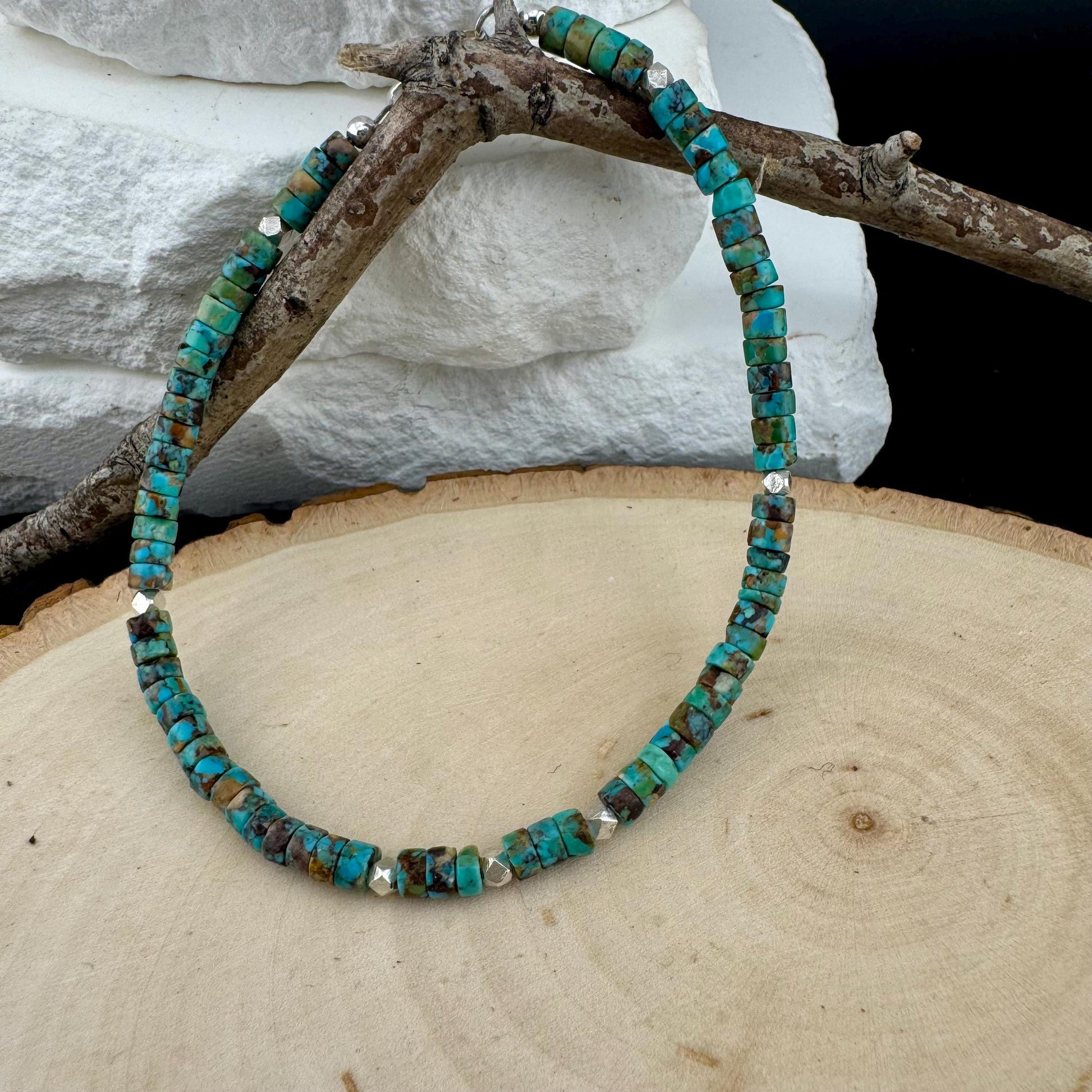 Turquoise Sterling Silver Ankle Bracelet, Sterling Silver Ankle Jewelry, Gemstone Ankle Bracelet
