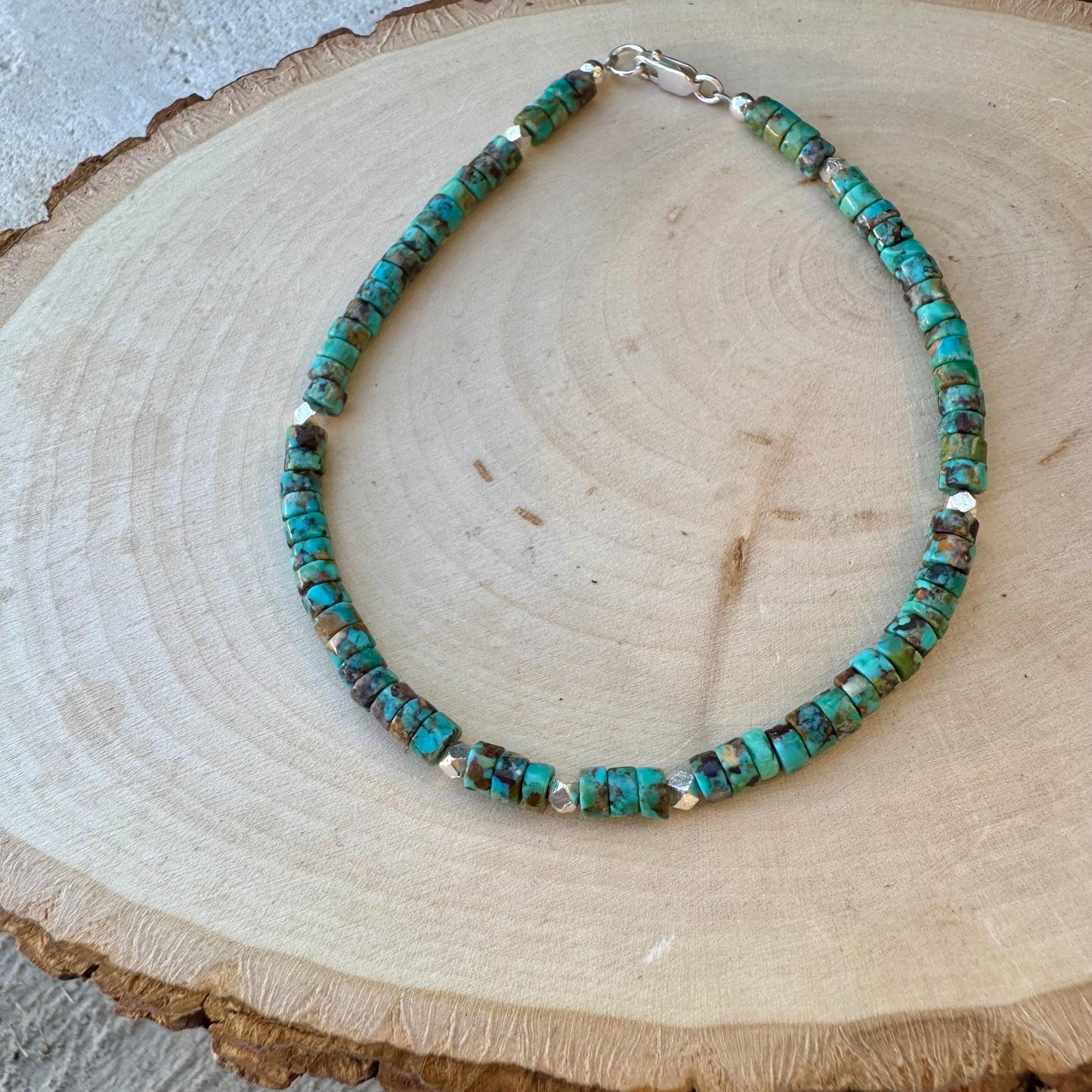 Turquoise Sterling Silver Ankle Bracelet, Sterling Silver Ankle Jewelry, Gemstone Ankle Bracelet
