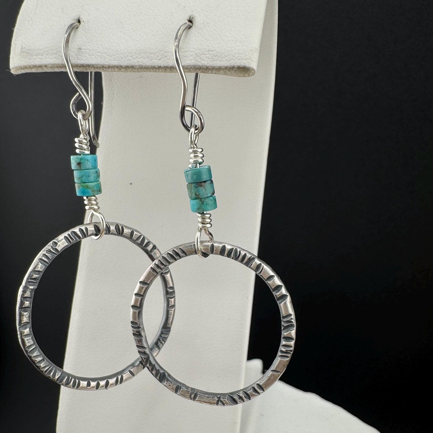 Turquoise Earrings, Sterling Silver Circles, Handmade Jewelry, Turquoise Jewelry, Circle Earrings