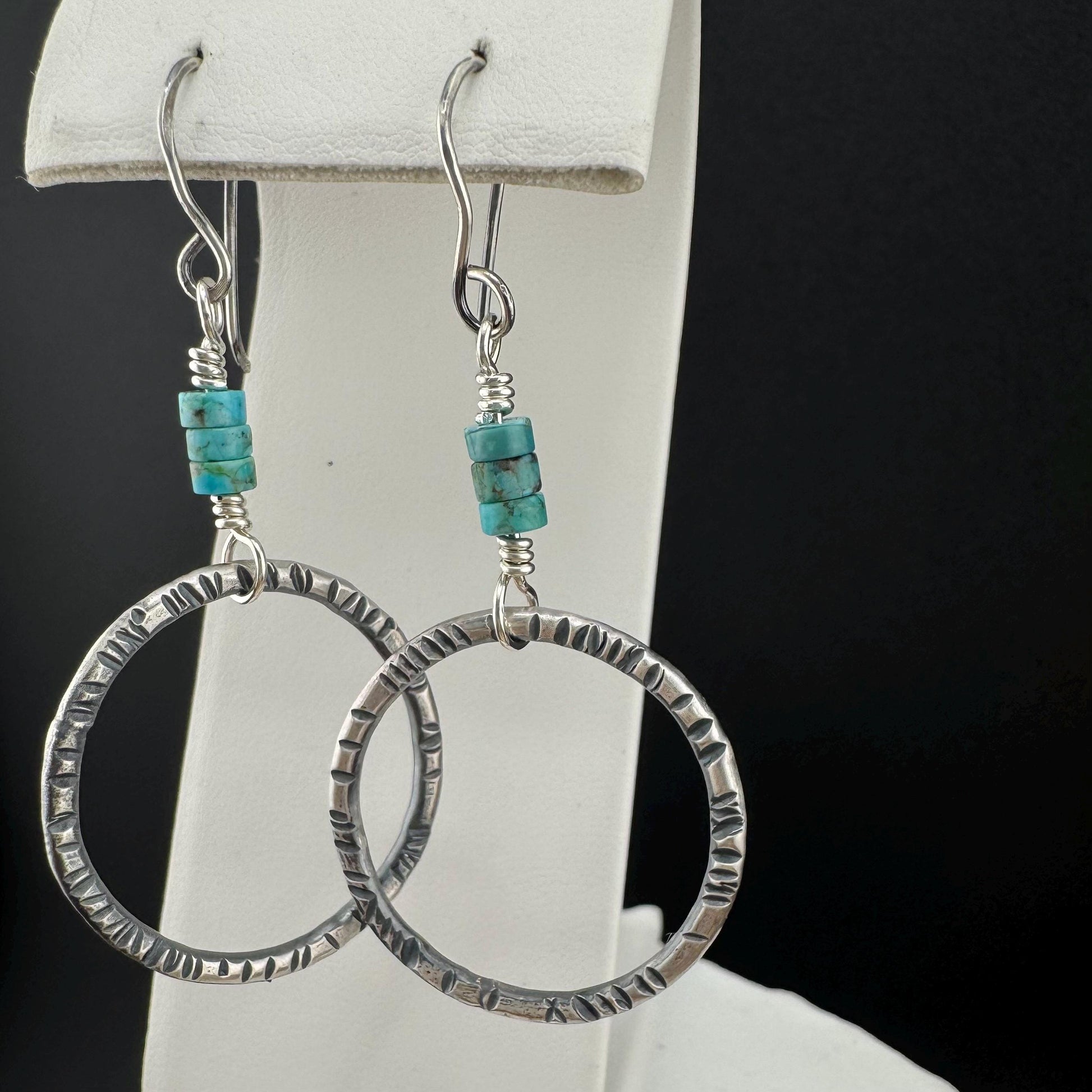 Turquoise Earrings, Sterling Silver Circles, Handmade Jewelry, Turquoise Jewelry, Circle Earrings
