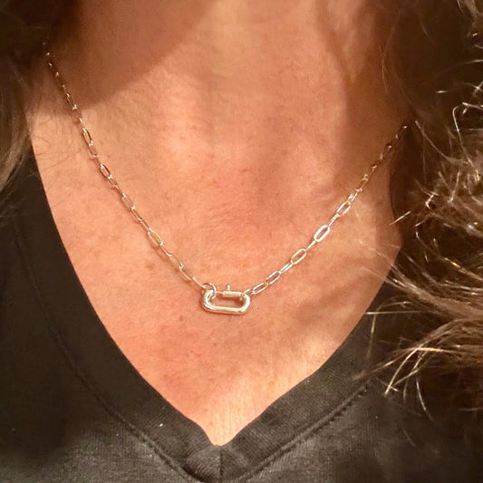 Paperclip Chain Necklace with Charms and Gemstone, Carabiner necklace, Personalized Gift